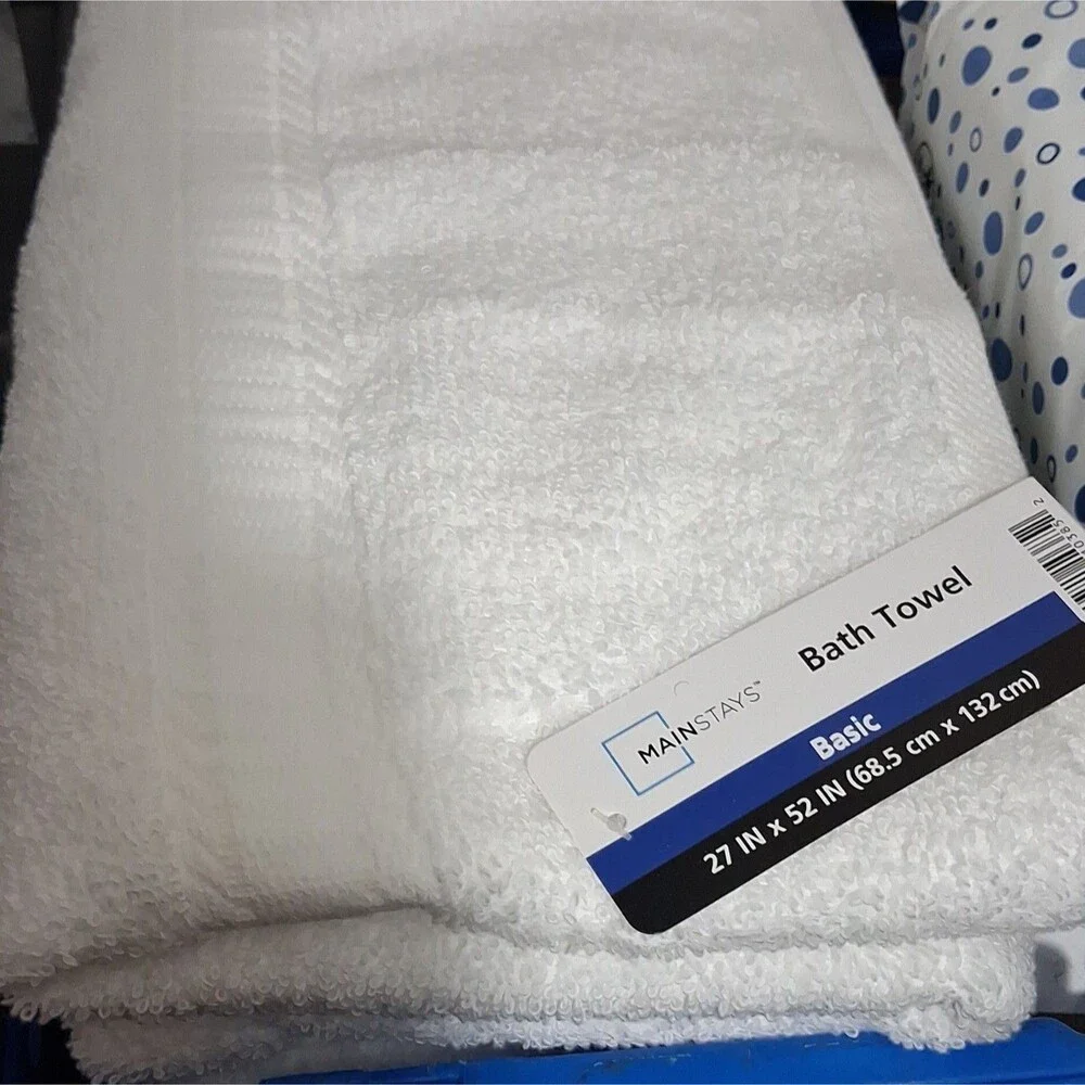 Mainstays Basic Bath Towel White 100% Cotton 27x52 Absorbent OEKO-TEX